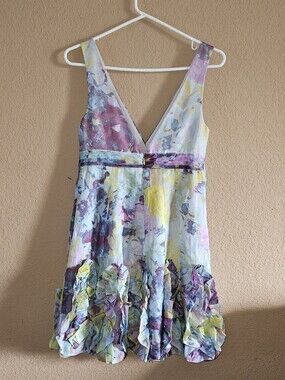 BCBG Floral Watercolor V-Neck Mini Dress - Multicolor